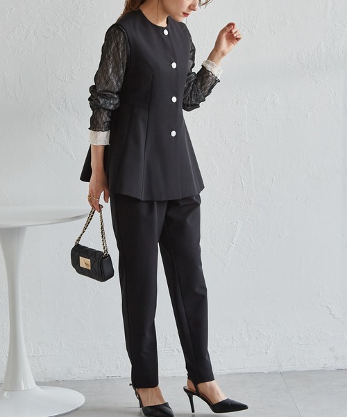 セール】【2点セット】防シワ/抗菌防臭 ペプラムベストテーパード