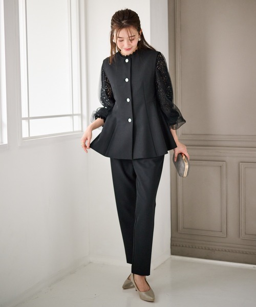 セール】【2点セット】防シワ/抗菌防臭 ペプラムベストセットアップ[S