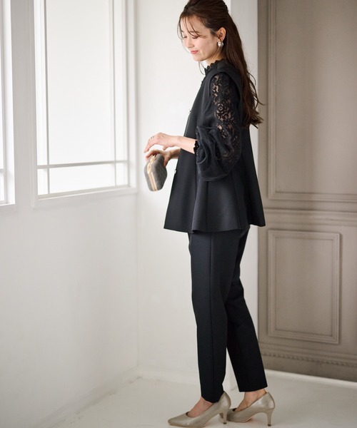 セール】【2点セット】防シワ/抗菌防臭 ペプラムベストテーパード