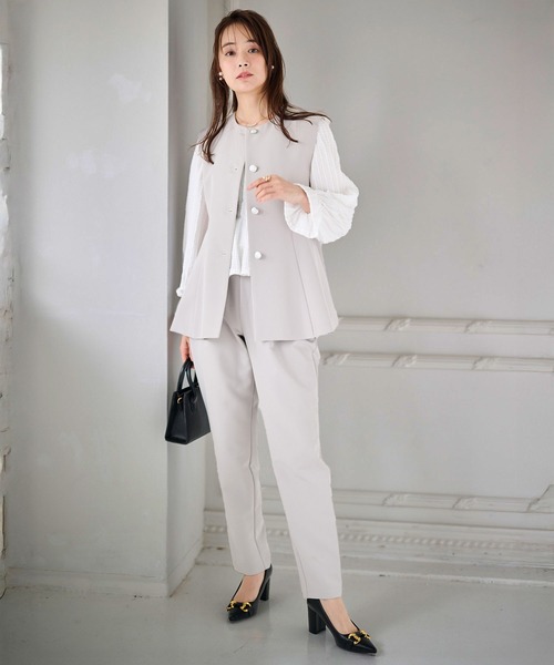 セール】【2点セット】防シワ/抗菌防臭 ペプラムベストセットアップ[S