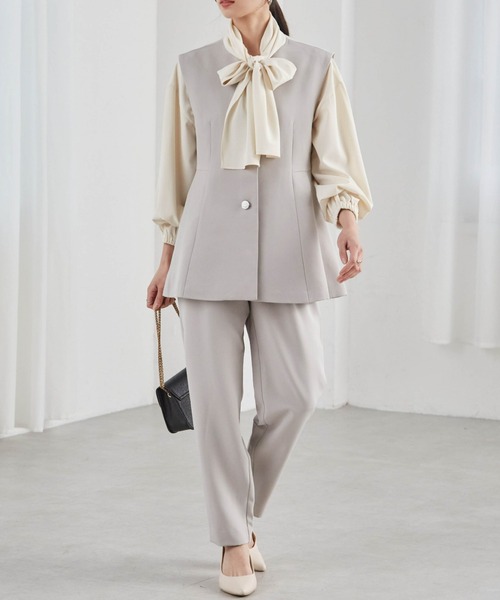 ペプラムベストパンツSET グレー RANAN セットアップ 「2点セット」防シワ/抗菌防臭 ペプラム