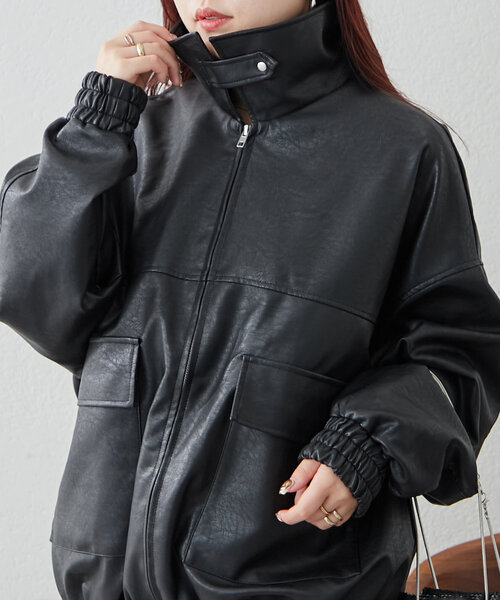 Remind me and forever（リマインドミーアンドフォーエバー）の「《KON@oniy_suw Pick up item》合皮ビッグブルゾン（ブルゾン・レディース・チャコールグレー/ブラック/ブラウン・FREE）」の2枚目の写真