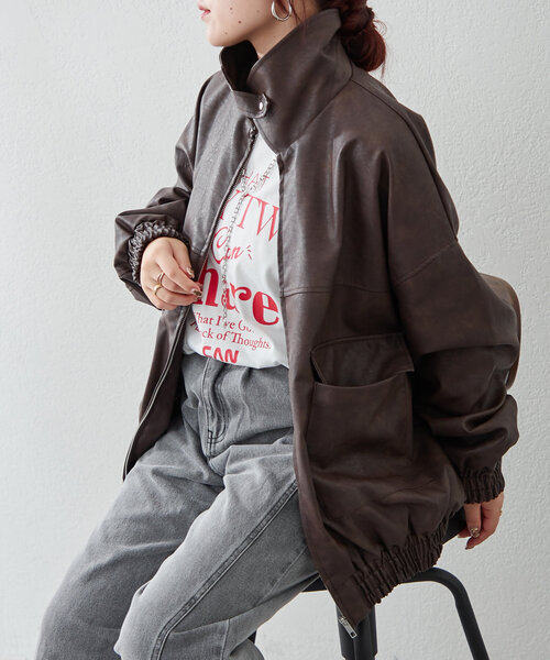 Remind me and forever（リマインドミーアンドフォーエバー）の「《KON@oniy_suw Pick up item》合皮ビッグブルゾン（ブルゾン・レディース・チャコールグレー/ブラック/ブラウン・FREE）」の20枚目の写真