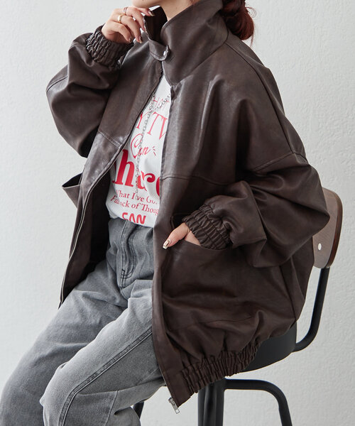 Remind me and forever（リマインドミーアンドフォーエバー）の「《KON@oniy_suw Pick up item》合皮ビッグブルゾン（ブルゾン・レディース・チャコールグレー/ブラック/ブラウン・FREE）」の21枚目の写真