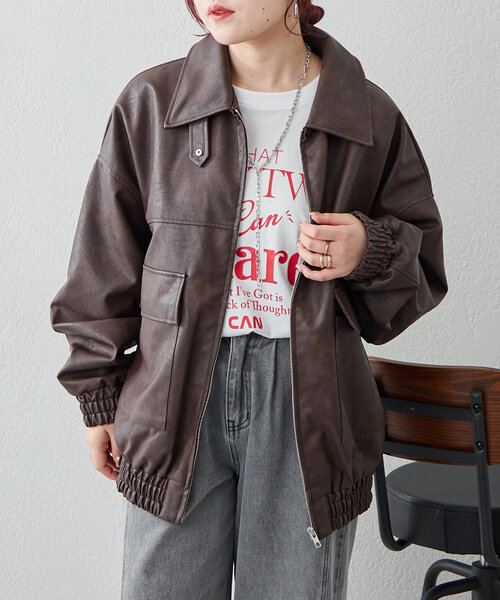 Remind me and forever（リマインドミーアンドフォーエバー）の「《KON@oniy_suw Pick up item》合皮ビッグブルゾン（ブルゾン・レディース・チャコールグレー/ブラック/ブラウン・FREE）」の22枚目の写真