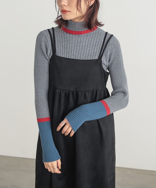 n'OrLABEL（ノアールレーベル）の「『配色リブニット』（ニット/セーター・レディース・ベージュ/ブラック/杢グレー・3L/L～LL/S～Ｍ）」の3枚目の写真