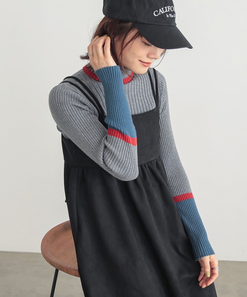 n'OrLABEL（ノアールレーベル）の「『配色リブニット』（ニット/セーター・レディース・ベージュ/ブラック/杢グレー・3L/L～LL/S～Ｍ）」の6枚目の写真