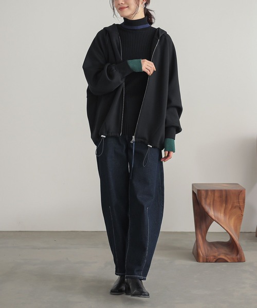 n'OrLABEL（ノアールレーベル）の「『配色リブニット』（ニット/セーター・レディース・ベージュ/ブラック/杢グレー・3L/L～LL/S～Ｍ）」の10枚目の写真