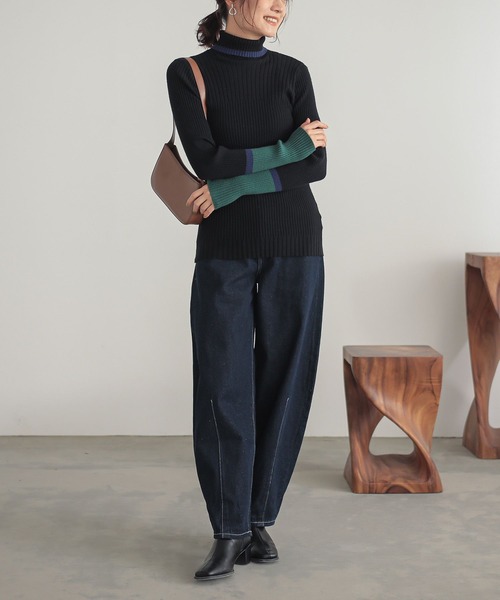 n'OrLABEL（ノアールレーベル）の「『配色リブニット』（ニット/セーター・レディース・ベージュ/ブラック/杢グレー・3L/L～LL/S～Ｍ）」の13枚目の写真