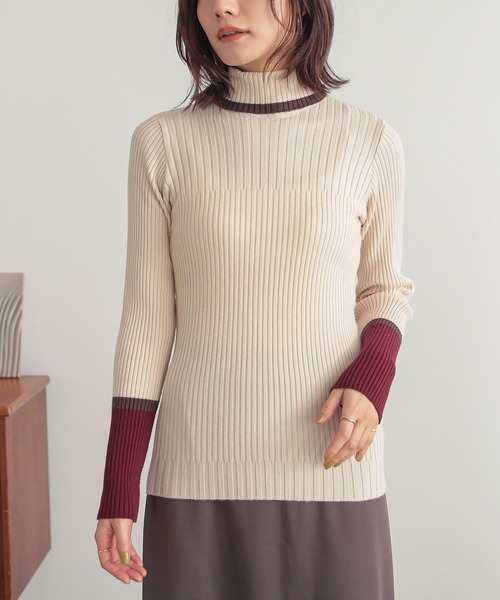 n'OrLABEL（ノアールレーベル）の「『配色リブニット』（ニット/セーター・レディース・ベージュ/ブラック/杢グレー・3L/L～LL/S～Ｍ）」の14枚目の写真