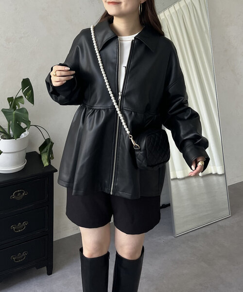 prose verse（プロズヴェール）の「ジップアップペプラムレザーブルゾン（ブルゾン・レディース・ブラック・LARGE/MEDIUM）」の20枚目の写真