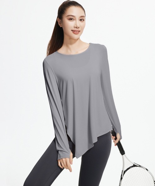 Ritzy(リッツィー)の「長袖 フィットネス ヨガウェアトップス(Tシャツ/カットソー・レディース・グレー/ホワイト/ピンク/ブラック・M/L/XL)」の5枚目の写真