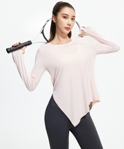 Ritzy(リッツィー)の「長袖 フィットネス ヨガウェアトップス(Tシャツ/カットソー・レディース・グレー/ホワイト/ピンク/ブラック・M/L/XL)」の20枚目の写真