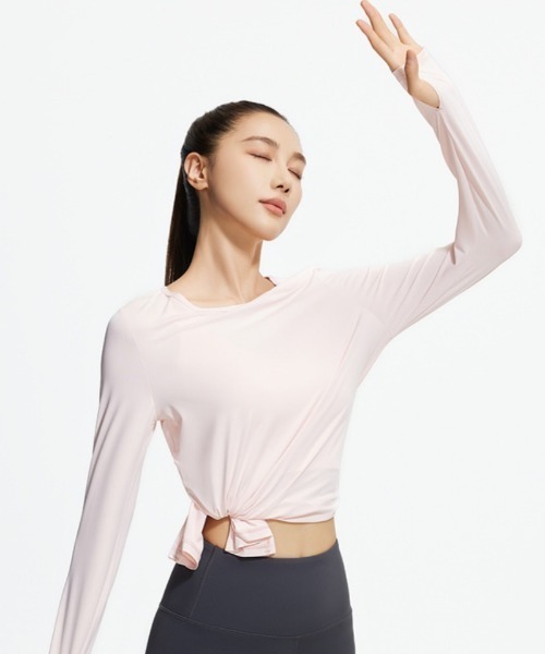 Ritzy(リッツィー)の「長袖 フィットネス ヨガウェアトップス(Tシャツ/カットソー・レディース・グレー/ホワイト/ピンク/ブラック・M/L/XL)」の21枚目の写真