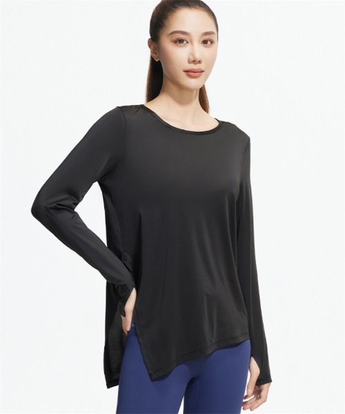 Ritzy(リッツィー)の「長袖 フィットネス ヨガウェアトップス(Tシャツ/カットソー・レディース・グレー/ホワイト/ピンク/ブラック・M/L/XL)」の14枚目の写真