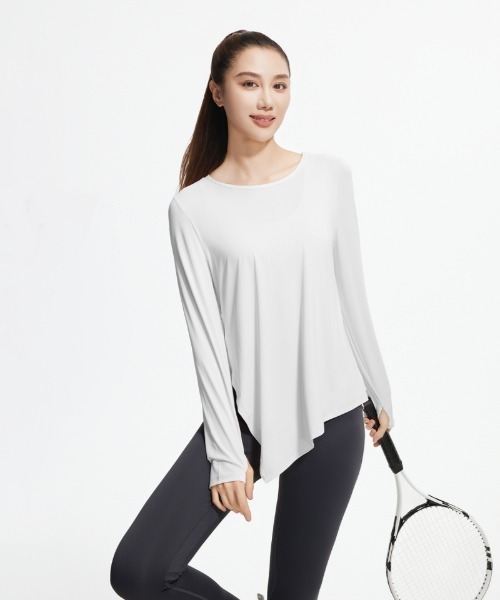 Ritzy(リッツィー)の「長袖 フィットネス ヨガウェアトップス(Tシャツ/カットソー・レディース・グレー/ホワイト/ピンク/ブラック・M/L/XL)」の16枚目の写真