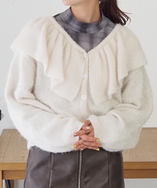 tiptop（ティップトップ）の「ラメファンシーヤーンフリルカーディガン（カーディガン/ボレロ・レディース・アイボリー/グレー/チャコールグレー・FREE）」の15枚目の写真