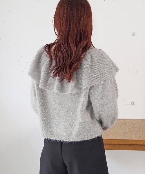 tiptop（ティップトップ）の「ラメファンシーヤーンフリルカーディガン（カーディガン/ボレロ・レディース・アイボリー/グレー/チャコールグレー・FREE）」の7枚目の写真