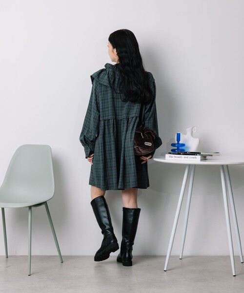 チェック柄フリル付きミニワンピース 半袖 ベージュ FREE 楽天市場】チェック柄 ワンピース レディース 半袖 可愛い