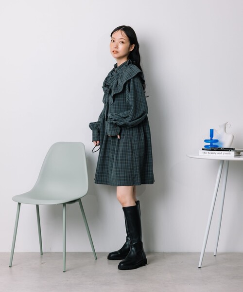 FREAK'S STORE（フリークスストア）の「マルチフリル付き チェック ミニワンピース（シャツワンピース・レディース・ブルーグリーン/ベージュ・ﾌﾘ-）」の17枚目の写真
