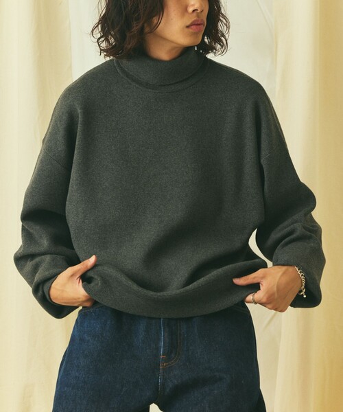 FREAK'S STORE(フリークスストア)の「限定展開 Relax Fit リラックスフィット スウェットライク タートルネックニット(ニット/セーター・メンズ・杢グレー/チャコールグレー/ブラック/ネイビー・MEDIUM/LARGE)」の3枚目の写真