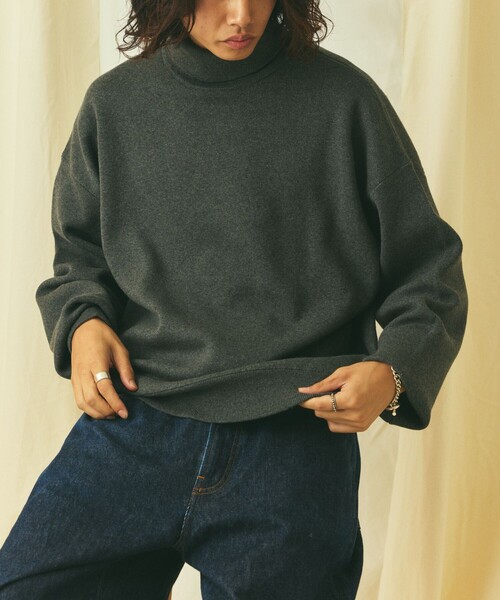 FREAK'S STORE(フリークスストア)の「限定展開 Relax Fit リラックスフィット スウェットライク タートルネックニット(ニット/セーター・メンズ・杢グレー/チャコールグレー/ブラック/ネイビー・MEDIUM/LARGE)」の15枚目の写真
