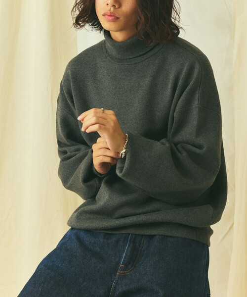 FREAK'S STORE(フリークスストア)の「限定展開 Relax Fit リラックスフィット スウェットライク タートルネックニット(ニット/セーター・メンズ・杢グレー/チャコールグレー/ブラック/ネイビー・MEDIUM/LARGE)」の5枚目の写真