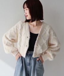 earth music&ecology（アースミュージックアンドエコロジー）の「シャギーダイヤ柄ショートニットカーディガン（カーディガン/ボレロ・レディース）」