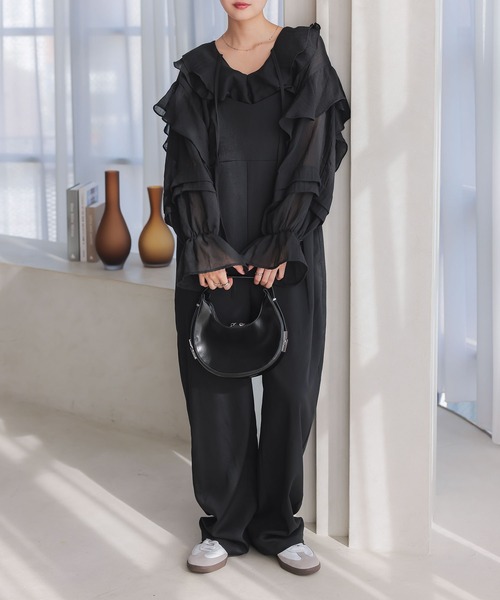 KOBE LETTUCE(コウベレタス)の「カーブパンツキャミサロペット(サロペット/オーバーオール・レディース・ダークブラウン/ベージュ/ブラック・M)」の12枚目の写真