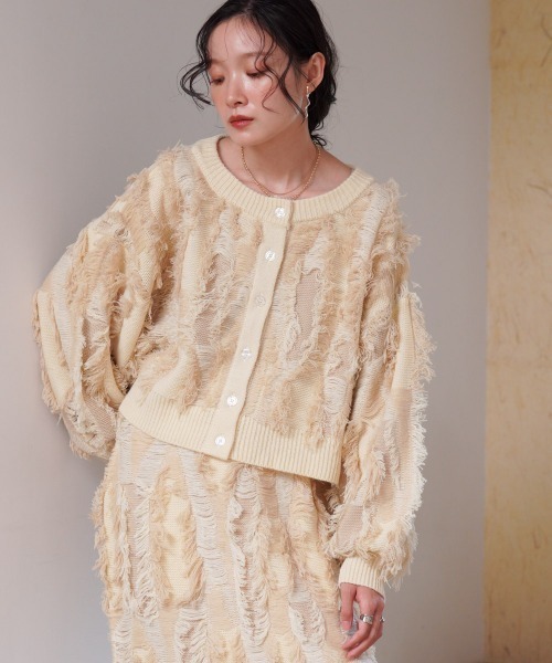 Bab（バブ）の「【セットアップ対応】ミックスフリンジ前後2WAYカーディガン（カーディガン/ボレロ・レディース・アイボリー/チャコールグレー/ベージュ・FREE）」の10枚目の写真