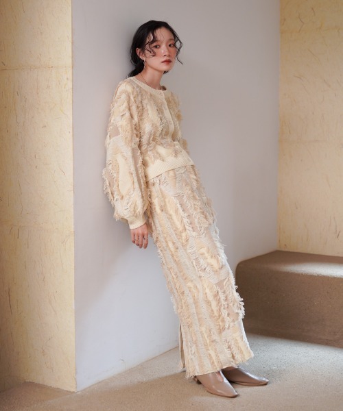 Bab（バブ）の「【セットアップ対応】ミックスフリンジ前後2WAYカーディガン（カーディガン/ボレロ・レディース・アイボリー/チャコールグレー/ベージュ・FREE）」の11枚目の写真