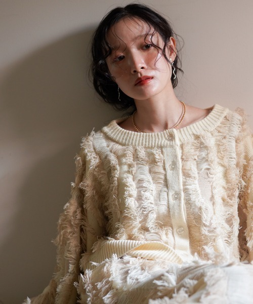 Bab（バブ）の「【セットアップ対応】ミックスフリンジ前後2WAYカーディガン（カーディガン/ボレロ・レディース・アイボリー/チャコールグレー/ベージュ・FREE）」の12枚目の写真