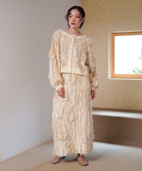 Bab（バブ）の「【セットアップ対応】ミックスフリンジ前後2WAYカーディガン（カーディガン/ボレロ・レディース・アイボリー/チャコールグレー/ベージュ・FREE）」の5枚目の写真