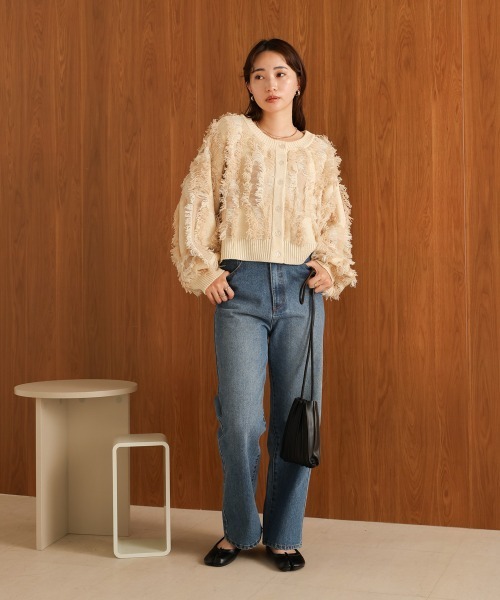 Bab（バブ）の「【セットアップ対応】ミックスフリンジ前後2WAYカーディガン（カーディガン/ボレロ・レディース・アイボリー/チャコールグレー/ベージュ・FREE）」の6枚目の写真