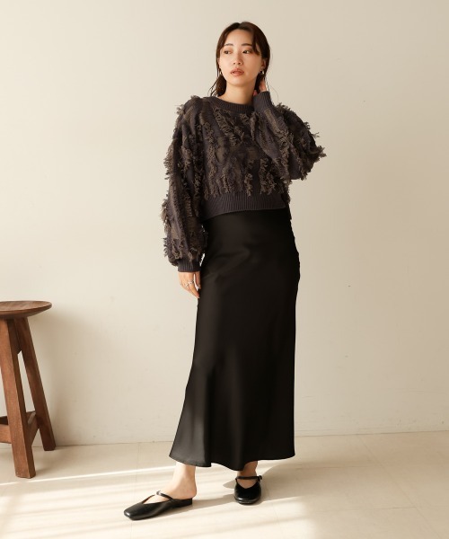 Bab（バブ）の「【セットアップ対応】ミックスフリンジ前後2WAYカーディガン（カーディガン/ボレロ・レディース・アイボリー/チャコールグレー/ベージュ・FREE）」の7枚目の写真