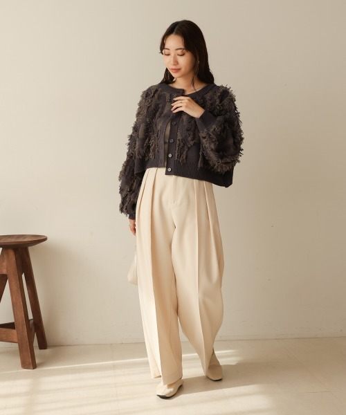 Bab（バブ）の「【セットアップ対応】ミックスフリンジ前後2WAYカーディガン（カーディガン/ボレロ・レディース・アイボリー/チャコールグレー/ベージュ・FREE）」の8枚目の写真