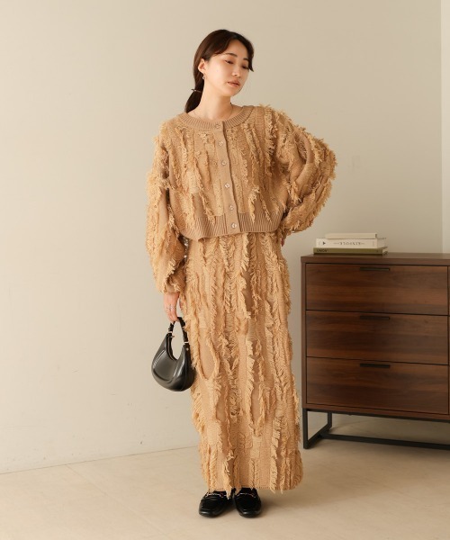 Bab（バブ）の「【セットアップ対応】ミックスフリンジ前後2WAYカーディガン（カーディガン/ボレロ・レディース・アイボリー/チャコールグレー/ベージュ・FREE）」の9枚目の写真