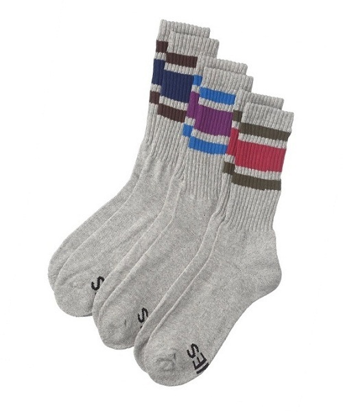 HANES（ヘインズ）の「3足1セット メンズ ヘインズ ライン入りソックス Hanes Socks HMSCG001（ソックス/靴下・メンズ・マルチ/グレー/ホワイト・MEDIUM）」の2枚目の写真