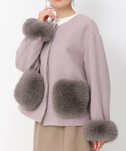 セール】ポケットファー付きコクーンショートコート/MM448602（その他