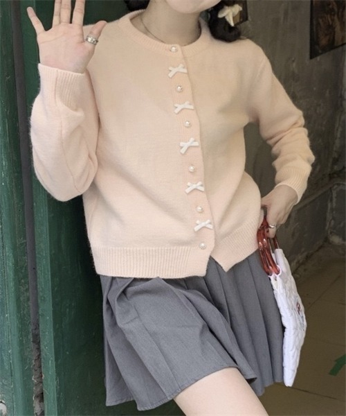 FREE STYLISTS（フリー スタイリスト）の「リボンニットカーディガン（カーディガン/ボレロ・レディース・ライトブルー/ブラック/グレー/レッド/ピンク/イエロー/ホワイト・FREE）」の6枚目の写真