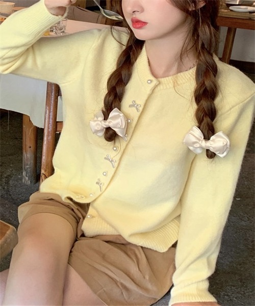 FREE STYLISTS（フリー スタイリスト）の「リボンニットカーディガン（カーディガン/ボレロ・レディース・ライトブルー/ブラック/グレー/レッド/ピンク/イエロー/ホワイト・FREE）」の5枚目の写真