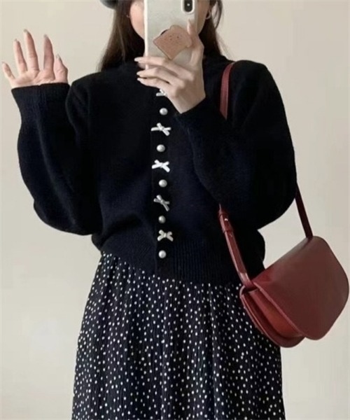 FREE STYLISTS（フリー スタイリスト）の「リボンニットカーディガン（カーディガン/ボレロ・レディース・ライトブルー/ブラック/グレー/レッド/ピンク/イエロー/ホワイト・FREE）」の2枚目の写真