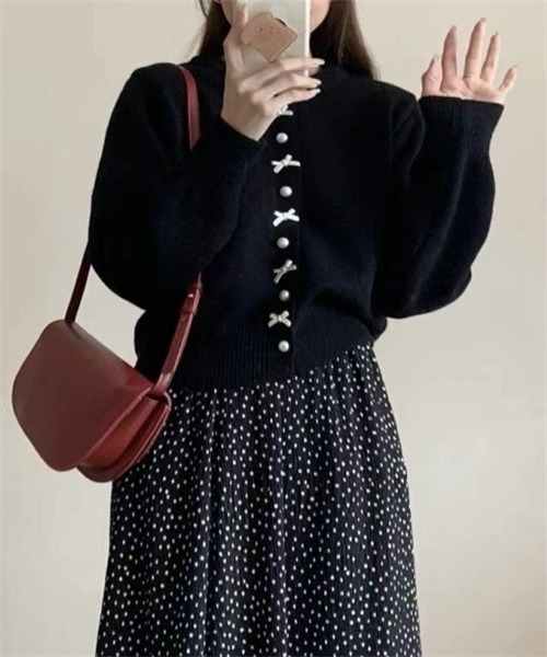 FREE STYLISTS（フリー スタイリスト）の「リボンニットカーディガン（カーディガン/ボレロ・レディース・ライトブルー/ブラック/グレー/レッド/ピンク/イエロー/ホワイト・FREE）」の13枚目の写真