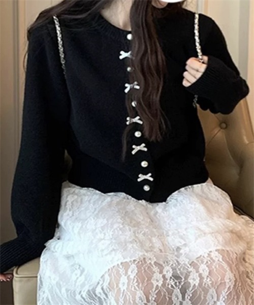 FREE STYLISTS（フリー スタイリスト）の「リボンニットカーディガン（カーディガン/ボレロ・レディース・ライトブルー/ブラック/グレー/レッド/ピンク/イエロー/ホワイト・FREE）」の14枚目の写真
