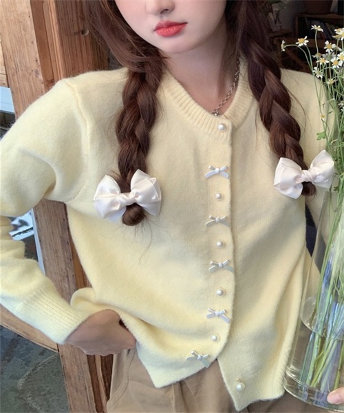 FREE STYLISTS（フリー スタイリスト）の「リボンニットカーディガン（カーディガン/ボレロ・レディース・ライトブルー/ブラック/グレー/レッド/ピンク/イエロー/ホワイト・FREE）」の19枚目の写真