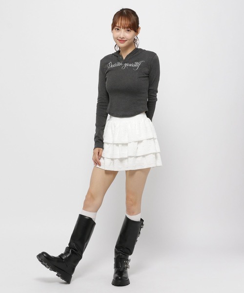 MAGPIEROBIN（マグパイロビン）の「MAGPIE ROBIN／レタリングフードロングスリーブ（Tシャツ/カットソー・レディース・ベージュ/チャコール・FREE）」の13枚目の写真