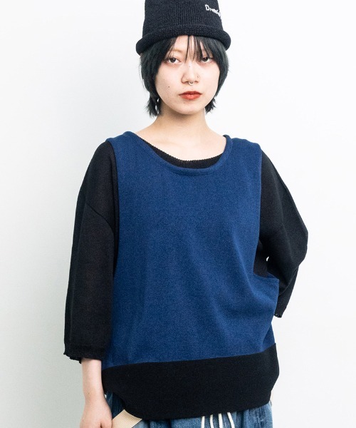 masterkey(マスターキー)の「mt9358-ORIGAMI ニットTシャツ(ニット/セーター・メンズ・ベージュ系その他/ホワイト×グレー/ブラック×ブルー・FREE)」の2枚目の写真