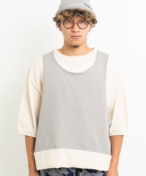 masterkey(マスターキー)の「mt9358-ORIGAMI ニットTシャツ(ニット/セーター・メンズ・ベージュ系その他/ホワイト×グレー/ブラック×ブルー・FREE)」の5枚目の写真