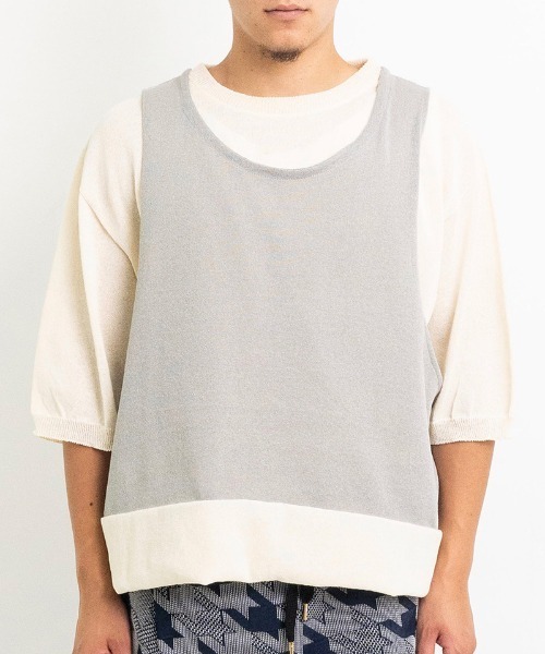 masterkey(マスターキー)の「mt9358-ORIGAMI ニットTシャツ(ニット/セーター・メンズ・ベージュ系その他/ホワイト×グレー/ブラック×ブルー・FREE)」の9枚目の写真