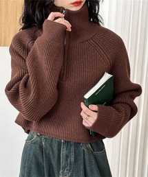 ニットトップス ショート丈 レディース